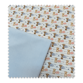 Idea Combinado de Telas Azul – Animales y Rayas | Perfecto para Costura Infantil