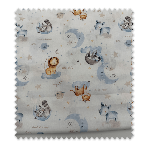 Retal 0,60m de tela algodón 100% con estampado infantil de animales y lunas en tonos azules