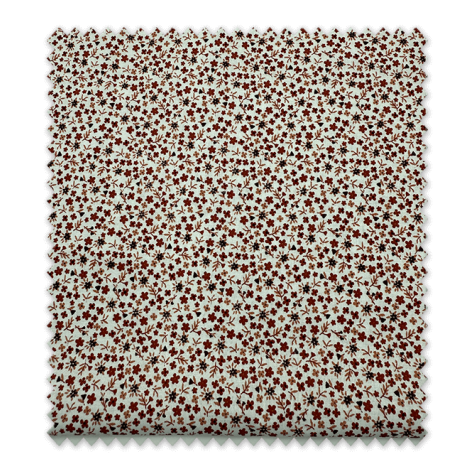 Retal 0,55m de tela algodón 100% con estampado de flores mini azahar en tonos granate, ideal para prendas ligeras y accesorios