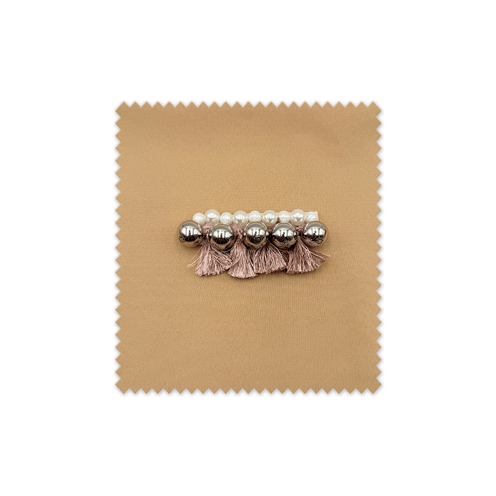 Tira Decorativa Borlas y Perlas Rosa Empolvado