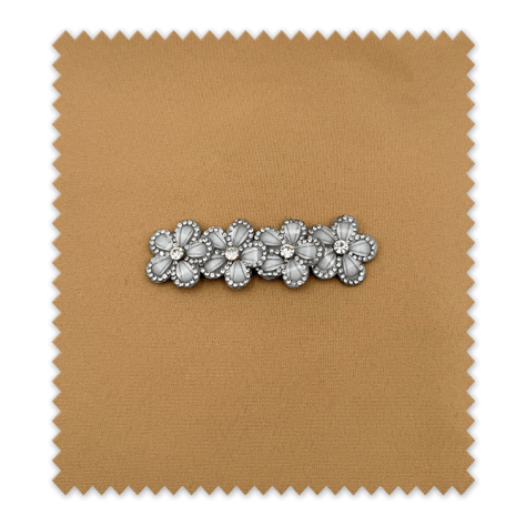 Aplique 4 Flores Strass Gris Claro