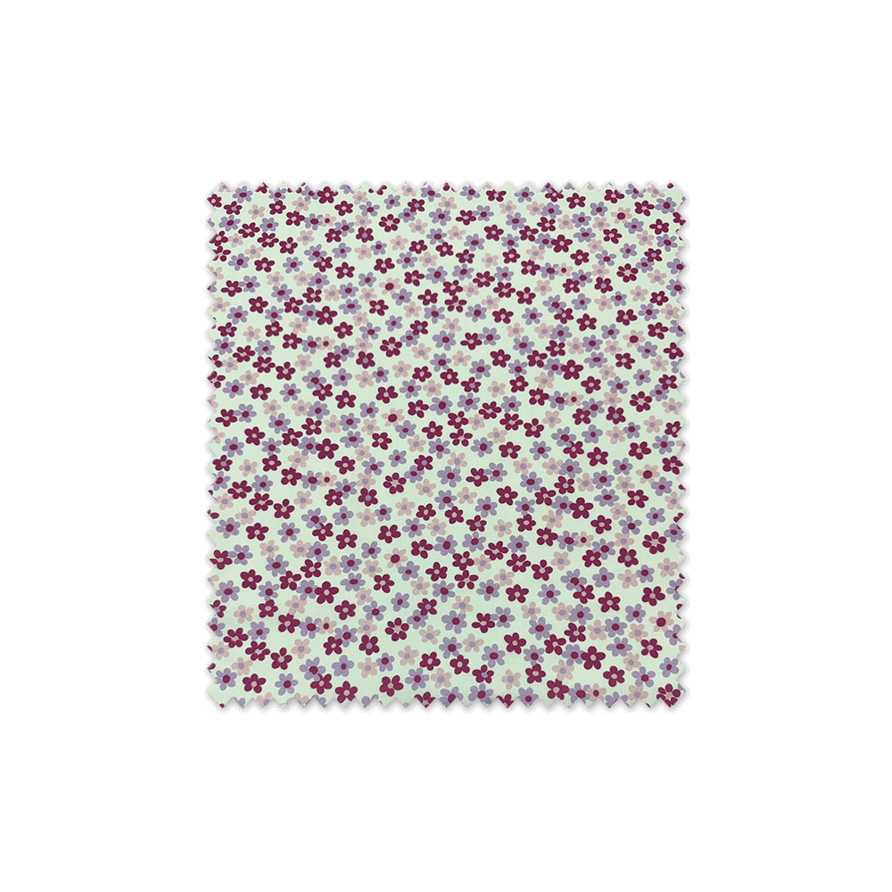Popelín con estampado de margaritas lilas, rosa y buganvilla, ideal para confección, patchwork y manualidades