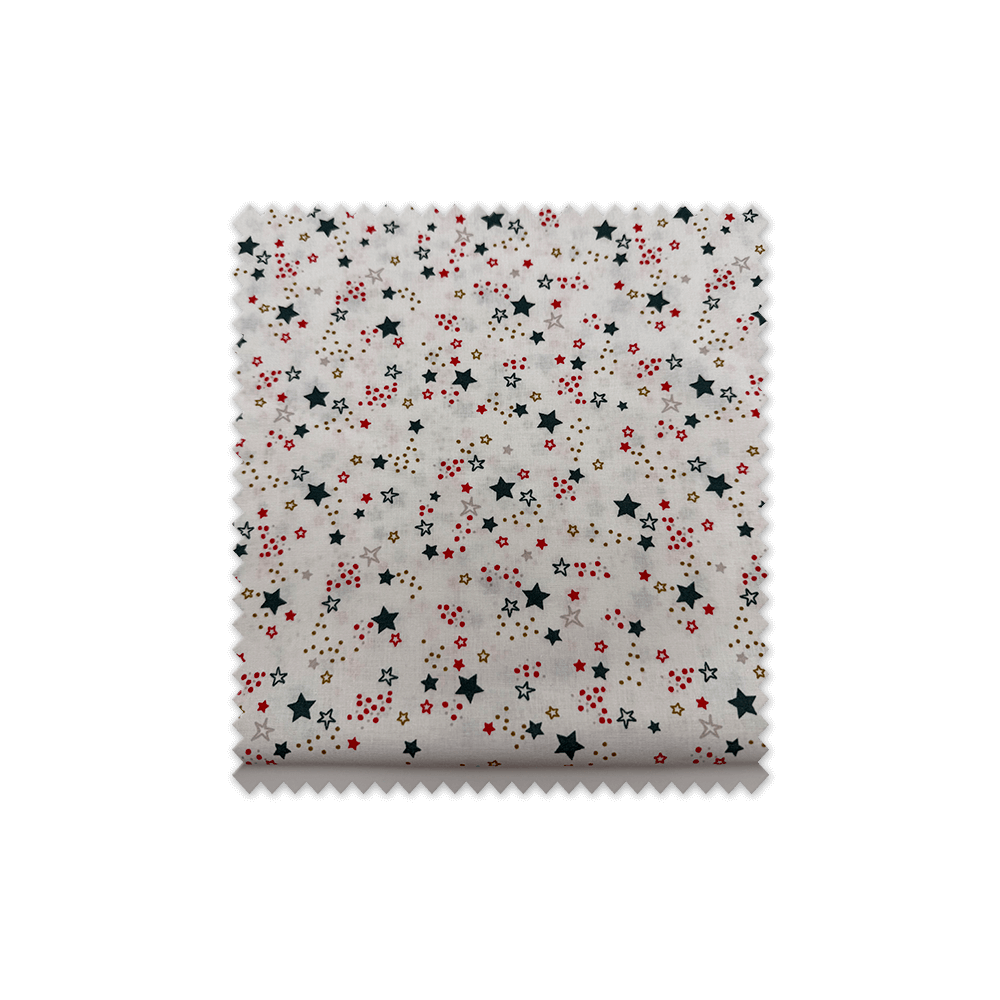 Tela estampada estrellas rojas y verdes algodón