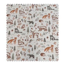 tela algodón 100% estampado animales bosque verde tierra