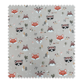 tejido infantil algodón zorros búhos erizos beige