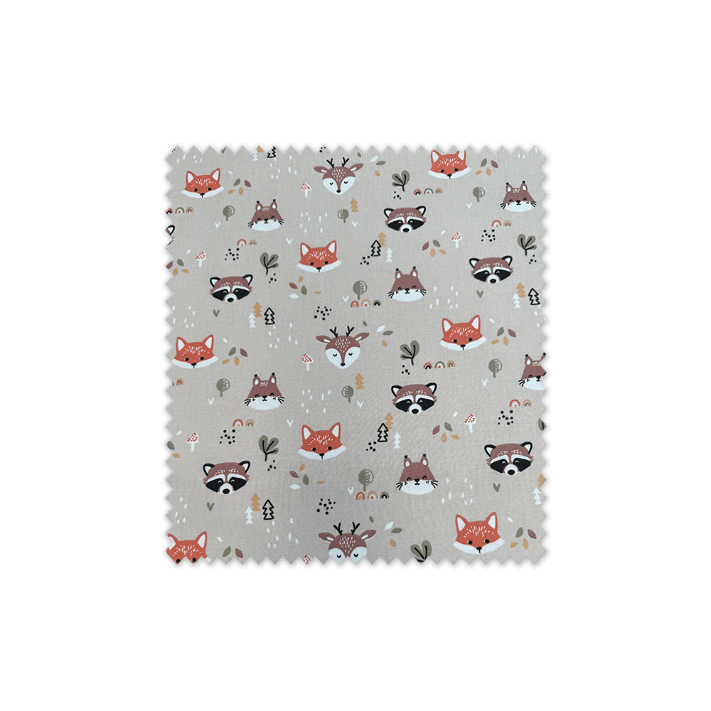 tejido infantil algodón zorros búhos erizos beige