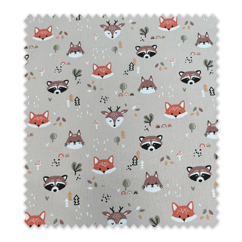 tejido infantil algodón zorros búhos erizos beige