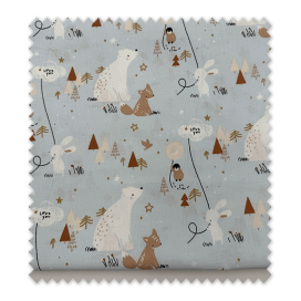 tela infantil algodón azul celeste estampado animales