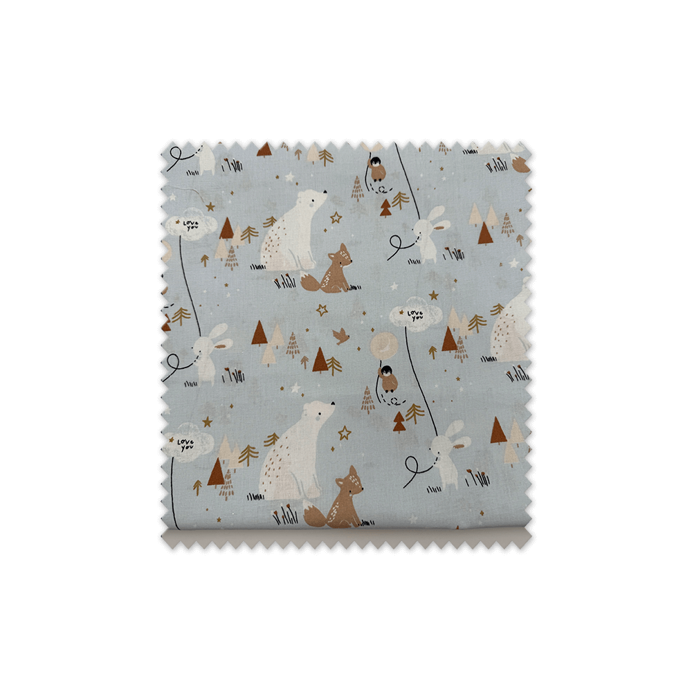 tela infantil algodón azul celeste estampado animales