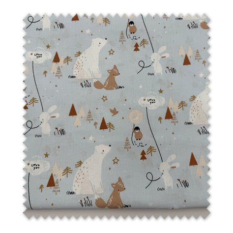 tela infantil algodón azul celeste estampado animales