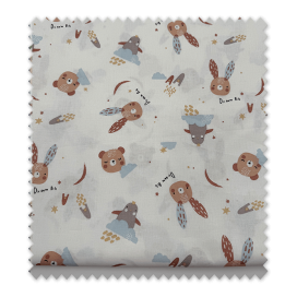 Tela de algodón estampado animales infantiles azul y marrón retal pequeño