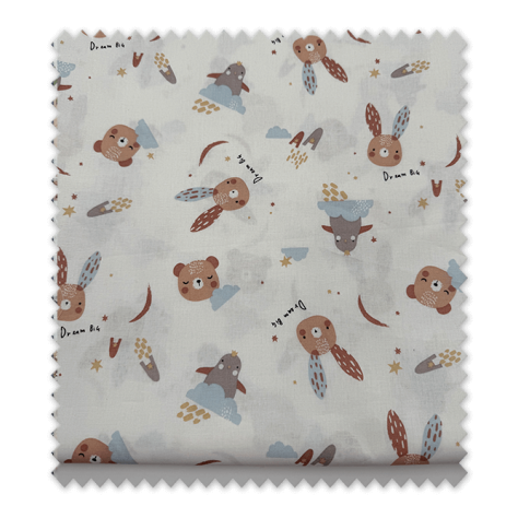 Tela de algodón estampado animales infantiles azul y marrón retal pequeño