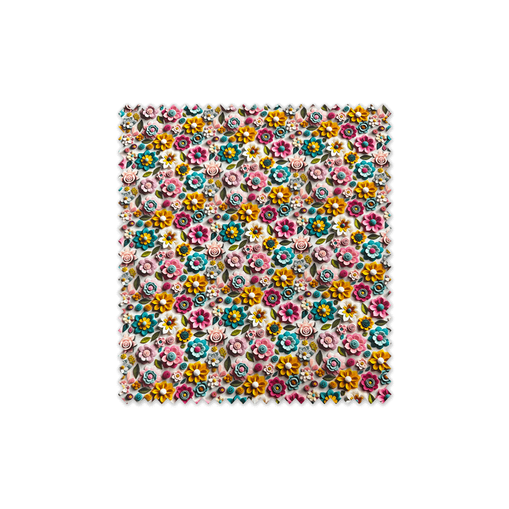 Tela de algodón 100% estampado flores 3D efecto fieltro
