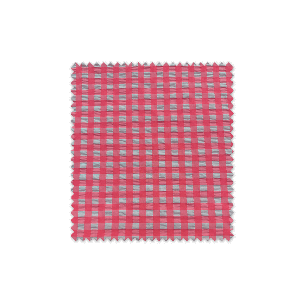 tejido vichy rosa flúor arrugado OEKO-TEX