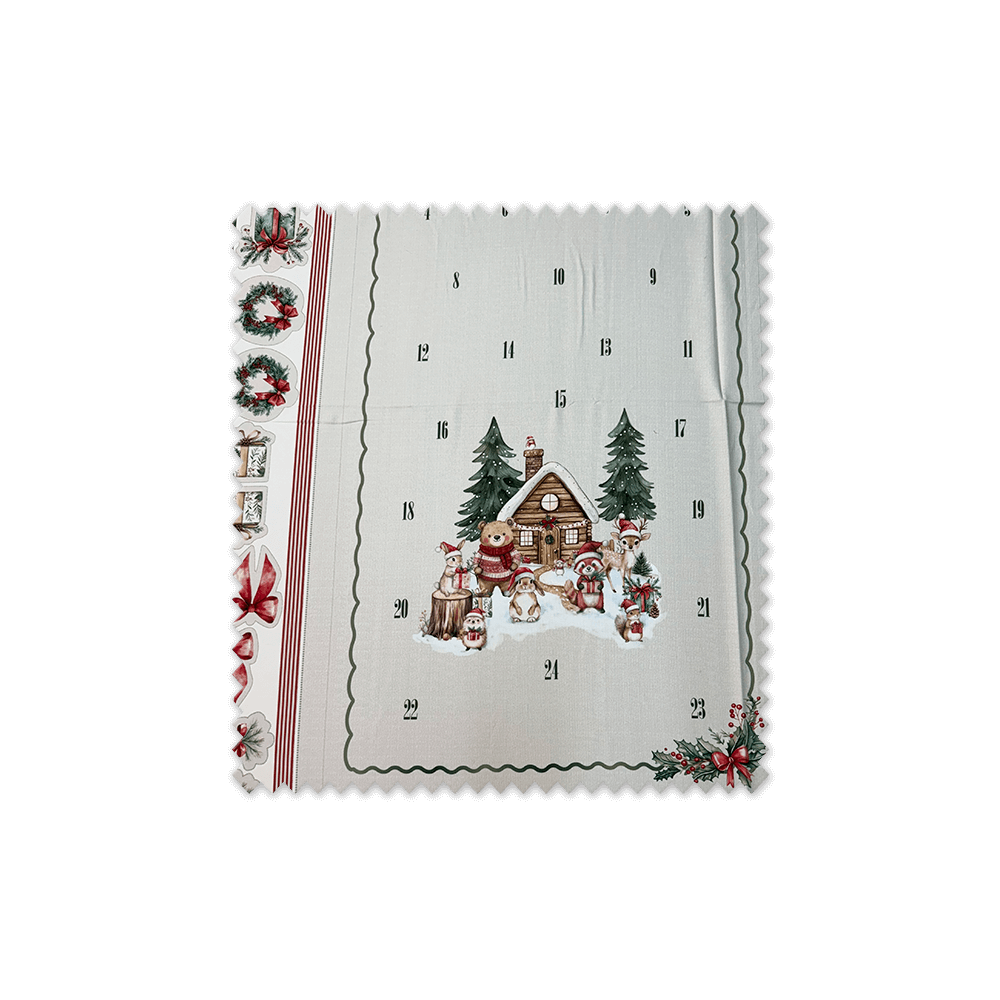 tela panel canva calendario de adviento navideño rústico con instrucciones de costura