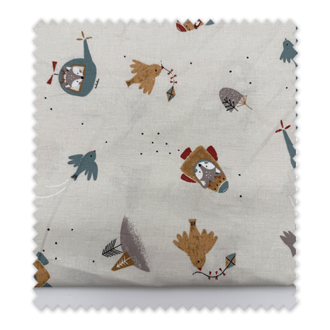 Retal algodón 100% infantil animales y cohetes fondo beige