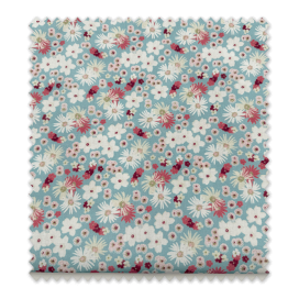 Tela popelín floral acuarela fondo azul verdoso retal 0,70 m