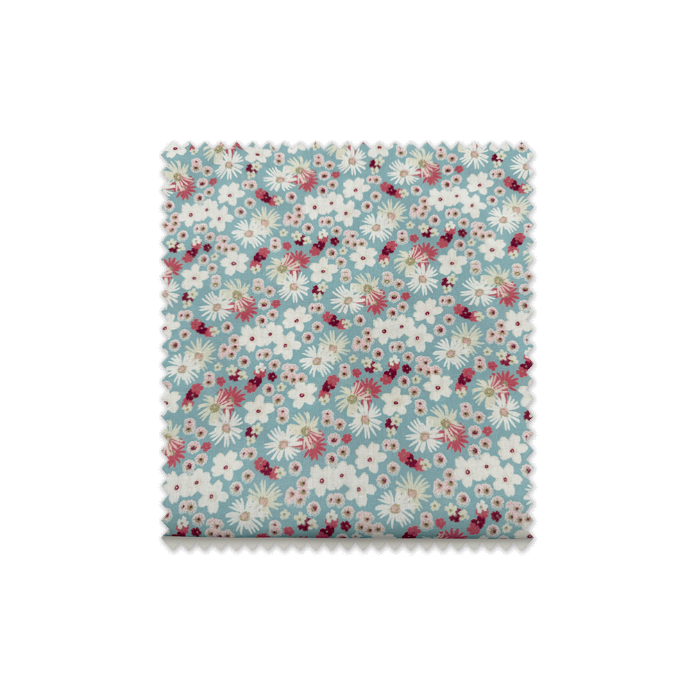 Tela popelín floral acuarela fondo azul verdoso retal 0,70 m