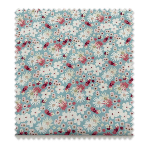 Tela popelín floral acuarela fondo azul verdoso retal 0,70 m