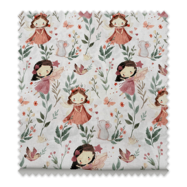 Retal algodón natural estampado hadas y flores para confección infantil