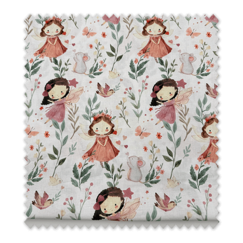 Retal algodón natural estampado hadas y flores para confección infantil