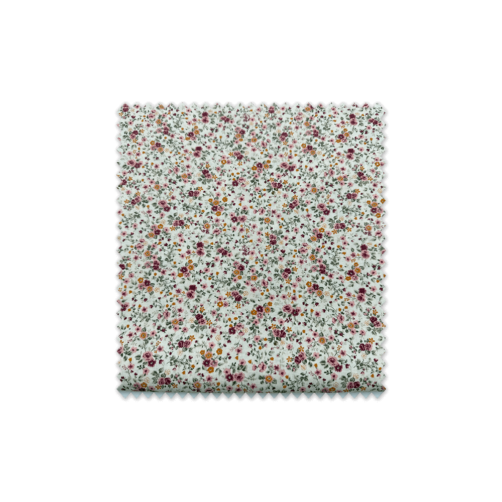 Retal 0,70 m Popelín Mini Flor Mostaza y Buganvilla Fondo Rústico – Tela Algodón Floral