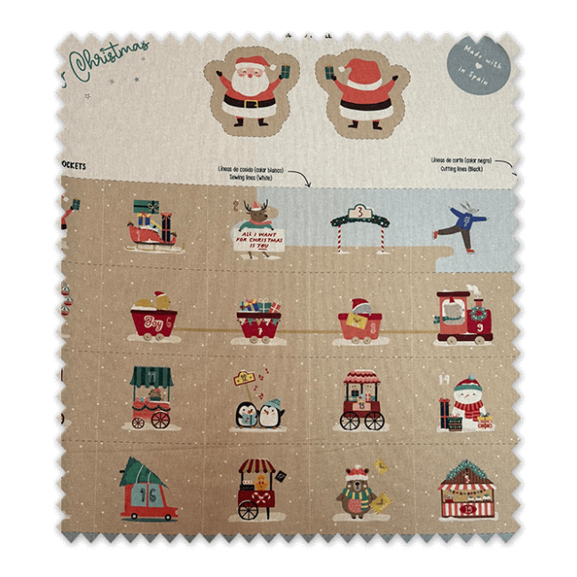 Panel Calendario de Adviento Santa – Tela Navideña para Confección y Manualidades