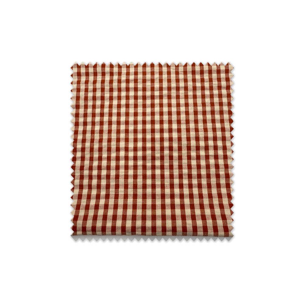 Retal tela seersucker vichy melocotón y teja algodón