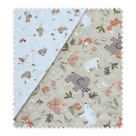 tela acolchada doble cara bosque y capibara fondo blanco infantil cálida para bebé