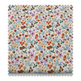 Tela de Algodón 100% Flores Celeste, Lila y Marrón