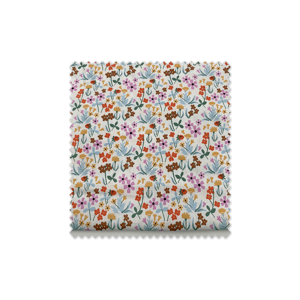 Tela de Algodón 100% Flores Celeste, Lila y Marrón