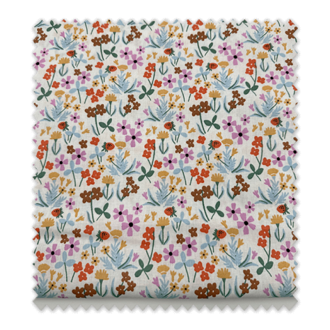 Tela de Algodón 100% Flores Celeste, Lila y Marrón