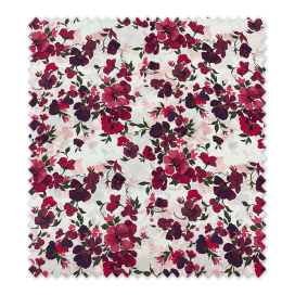 Tela de Viscosa Flores Fucsia y Morado Fondo Crudo especial moda