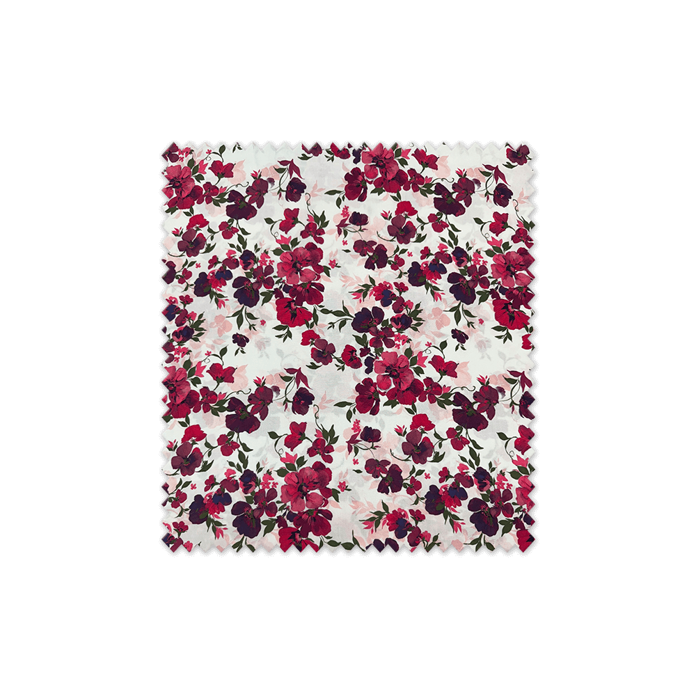 Tela de Viscosa Flores Fucsia y Morado Fondo Crudo especial moda