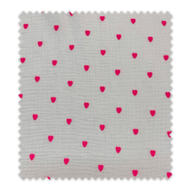 Comprar Tela de Doble Gasa Corazones Rosa Flúor