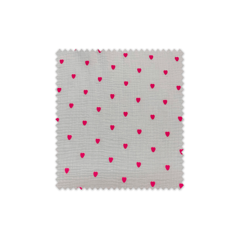 Comprar Tela de Doble Gasa Corazones Rosa Flúor