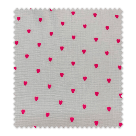 Comprar Tela de Doble Gasa Corazones Rosa Flúor