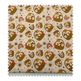 Retal 0,65m Popelín Animales, Cestas Fondo Rosa Empolvado a precios increíbles