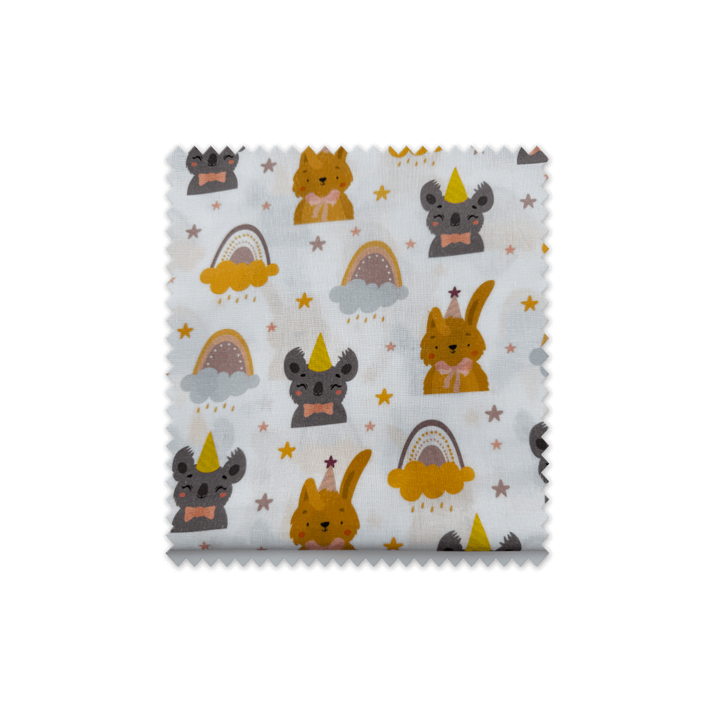 Popelín Animales Fiesta y Arcoíris para los diseños más divertidos.