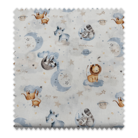 Telas de Algodón 100% Animales y Nubes Azul infantiles