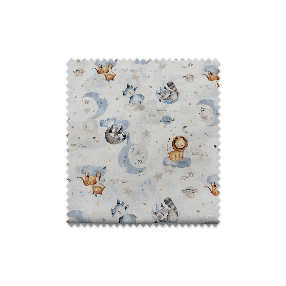 Telas de Algodón 100% Animales y Nubes Azul infantiles