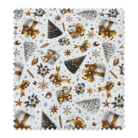 Tejido decorativo de Navidad con árboles y regalos elegantes