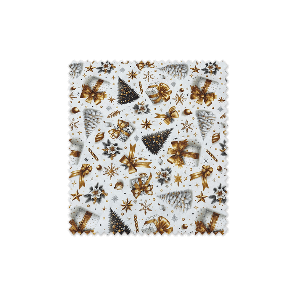 Tejido decorativo de Navidad con árboles y regalos elegantes