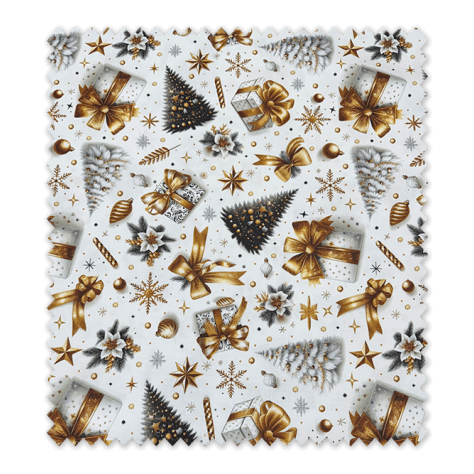 Tejido decorativo de Navidad con árboles y regalos elegantes