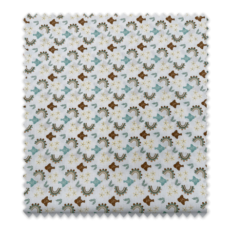 Popelín Arcoíris y peces Verde Agua y Camel