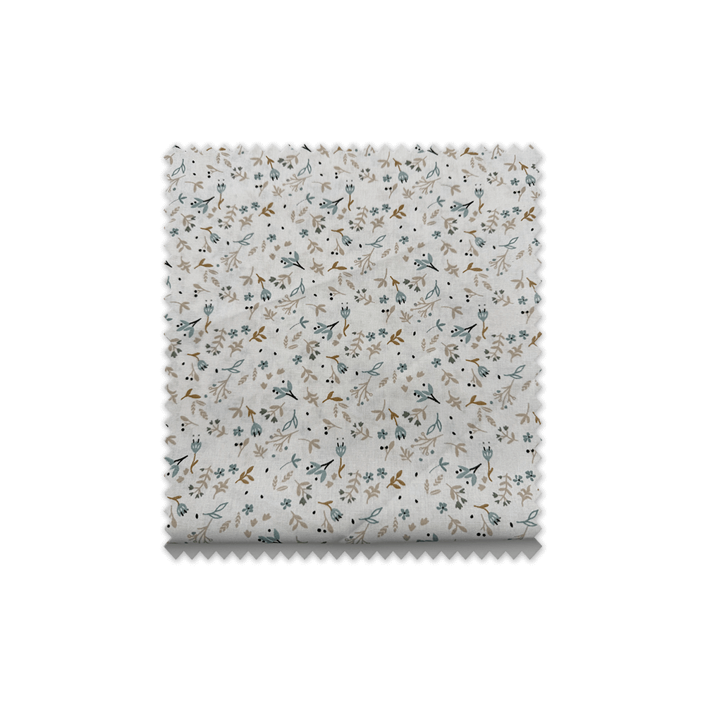 Comprar telas de Algodón 100% Flores y Hojas Azules y Camel