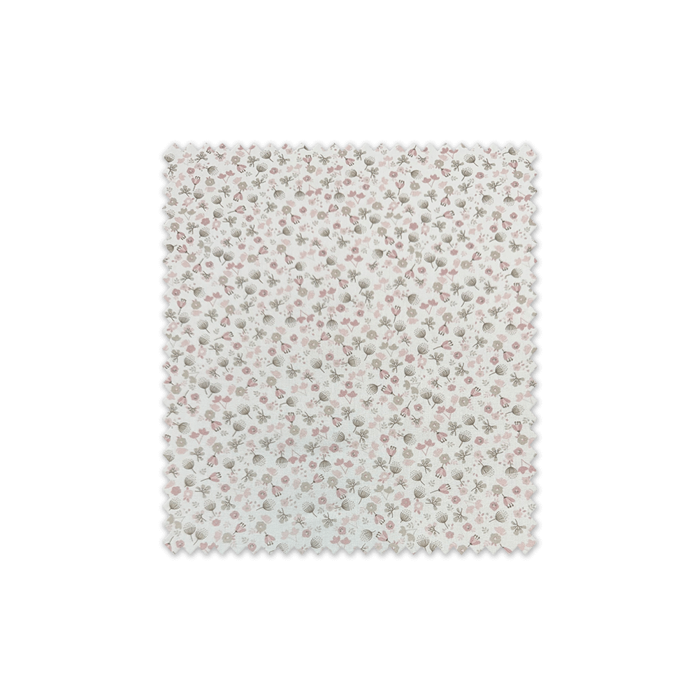 Comprar Tejido algodón con flores rosa y motivos grises
