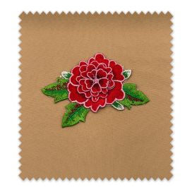 Parche rosa bordado en relieve con hojas verdes