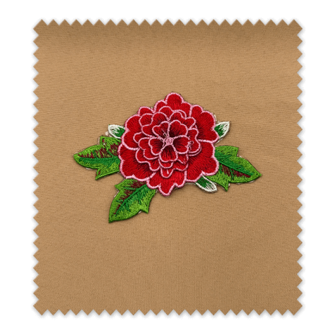 Parche rosa bordado en relieve con hojas verdes