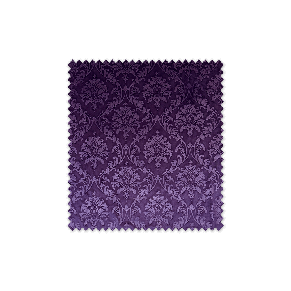 Tela de terciopelo gofrado morado con textura y brillo a precios de almacén